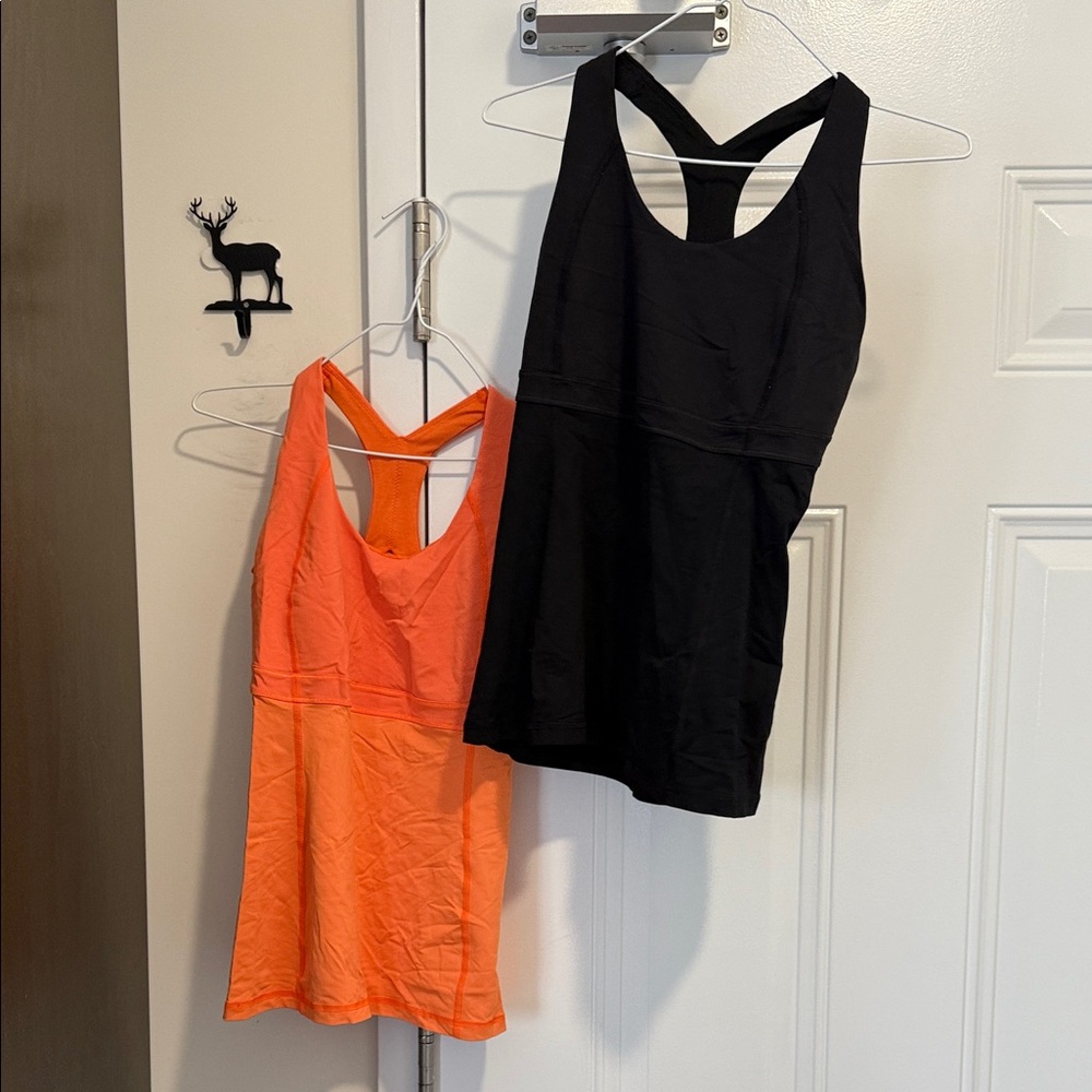Lululemon athletica Black and Orange Tank Tops